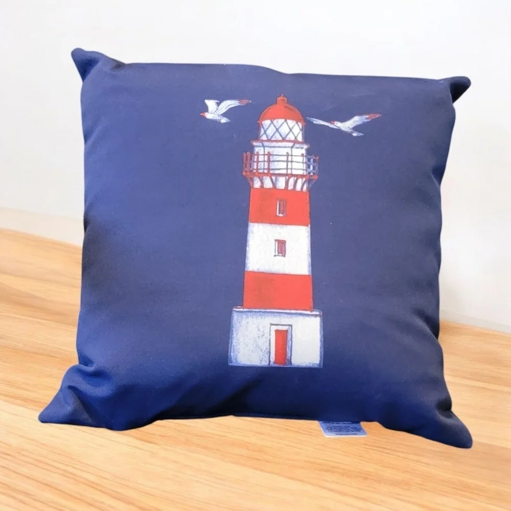 Lighthouse Seagulls Nautical Throw Pillow Sunroom porch 18 x 18